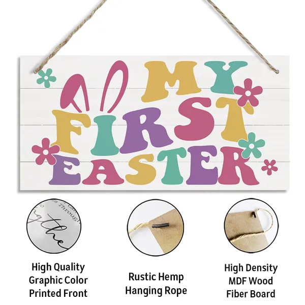 White_My_1St_Easter_Sign,_Easter_Decor,_Decorative_Hanging_Wall_Plaque_Wood_Sign,_Bunny_Ears_Decor,_Easter_Door_Hanger,_Nursery_Decor,_First_Time_Easter_Party_Decor_Ornaments,_Baby_Easter_Gift