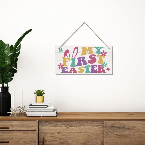 White_My_1St_Easter_Sign,_Easter_Decor,_Decorative_Hanging_Wall_Plaque_Wood_Sign,_Bunny_Ears_Decor,_Easter_Door_Hanger,_Nursery_Decor,_First_Time_Easter_Party_Decor_Ornaments,_Baby_Easter_Gift
