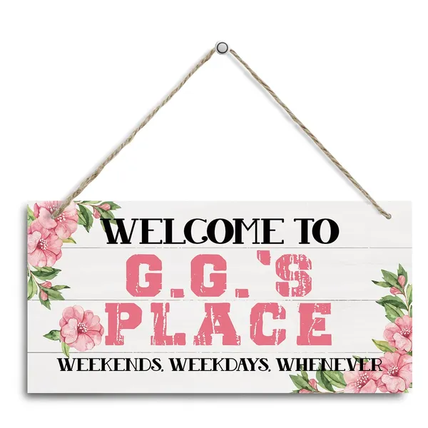 White_Welcome_Sign,_Welcome_Home_Decor_Gift_|_For_G.G.,_Decorative_Hanging_Wall_Plaque_Wood_Sign,_Rustic_Decor_Fro_Front_Door,_Gift_|_For_G.G._Grandparents,_Welcome_To_G.G.'S_Place_Weekends,_Weekdays,_Whenever
