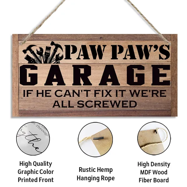Multicolor_Paw_Paw_Gift,_Paw_Paw'S_Garage_Sign_Gift,_Decorative_Hanging_Wall_Plaque_Wood_Sign,_Farmhouse_Garage_Door_Hanger,_Father'S_Day_Gift_|_For_Paw_Paw_Grandpa_Dad,_If_He_Can'T_Fix_It_We'Re_All_Screwed_Sign