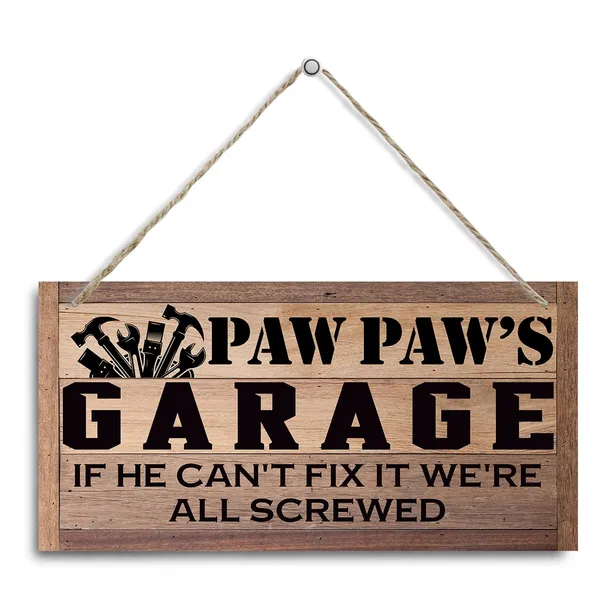 Multicolor_Paw_Paw_Gift,_Paw_Paw'S_Garage_Sign_Gift,_Decorative_Hanging_Wall_Plaque_Wood_Sign,_Farmhouse_Garage_Door_Hanger,_Father'S_Day_Gift_|_For_Paw_Paw_Grandpa_Dad,_If_He_Can'T_Fix_It_We'Re_All_Screwed_Sign