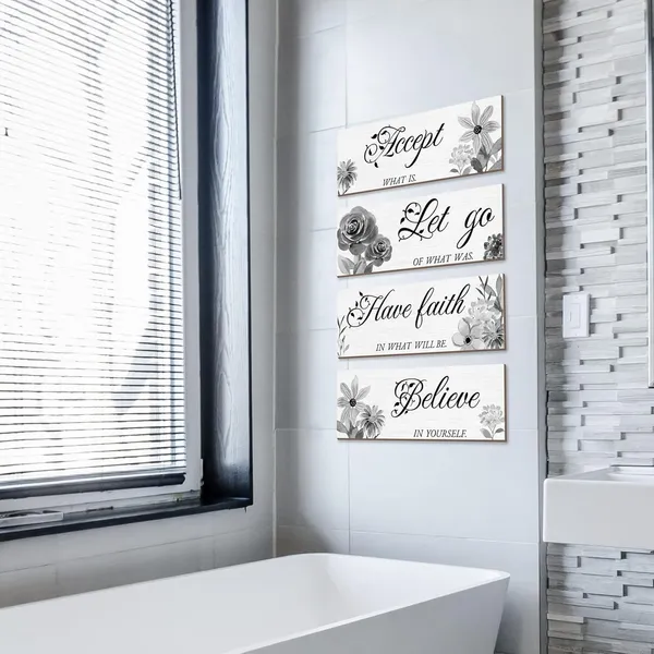 Grey_Joyhawk_4_Pieces_Flower_Wall_Decor_|_For_Bathroom,_Accept_Let-Go_Have-Faith_Believe_Wooden_Inspirational_Wall_Art_Decorations_|_For_Living_Room_Bedroom,Rustic_Wood_Farmhouse_Home_Spa_Laundry_Decor,_12_X_4_Inch