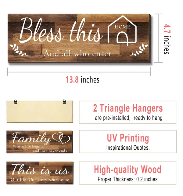 Brown_4_Pieces_Home_Wall_Decor_Signs,_This_Is_Us/_Together/_Bless_This_Home/_Family_Wall_Decor_|_For_Living_Room_Bedroom,_Rustic_Wooden_Farmhouse_Wall_Art_Decor,_4.7_X_13.8_Inch(Brown)