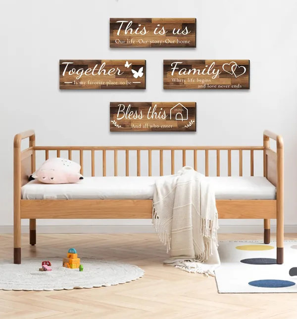 Brown_4_Pieces_Home_Wall_Decor_Signs,_This_Is_Us/_Together/_Bless_This_Home/_Family_Wall_Decor_|_For_Living_Room_Bedroom,_Rustic_Wooden_Farmhouse_Wall_Art_Decor,_4.7_X_13.8_Inch(Brown)