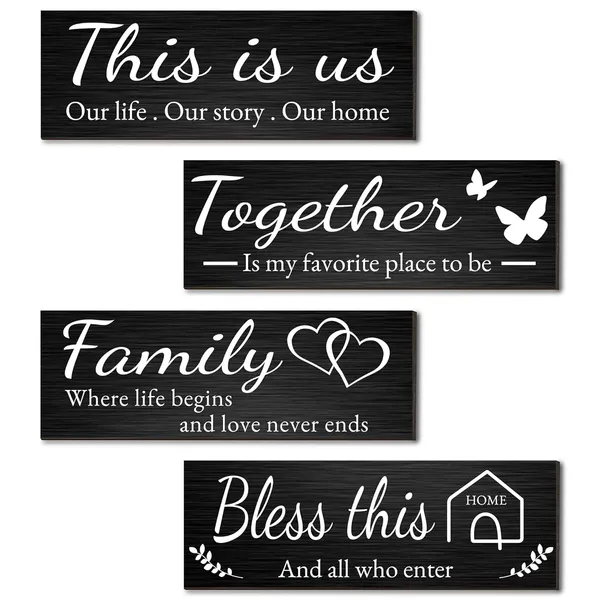 Black_Joyhawk_4_Pieces_Home_Wall_Decor_Signs,_This_Is_Us/Together/Bless_This_Home/Family_Wall_Decor_|_For_Living_Room_Bedroom,_Rustic_Wooden_Farmhouse_Wall_Art_Decor,_4.7_X_13.8_Inch(Black)