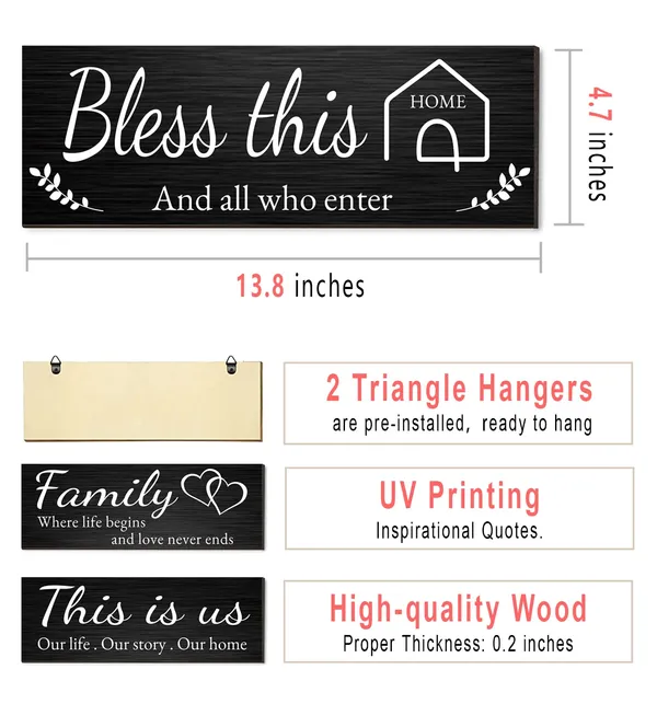 Black_Joyhawk_4_Pieces_Home_Wall_Decor_Signs,_This_Is_Us/Together/Bless_This_Home/Family_Wall_Decor_|_For_Living_Room_Bedroom,_Rustic_Wooden_Farmhouse_Wall_Art_Decor,_4.7_X_13.8_Inch(Black)