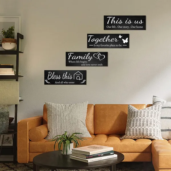 Black_Joyhawk_4_Pieces_Home_Wall_Decor_Signs,_This_Is_Us/Together/Bless_This_Home/Family_Wall_Decor_|_For_Living_Room_Bedroom,_Rustic_Wooden_Farmhouse_Wall_Art_Decor,_4.7_X_13.8_Inch(Black)