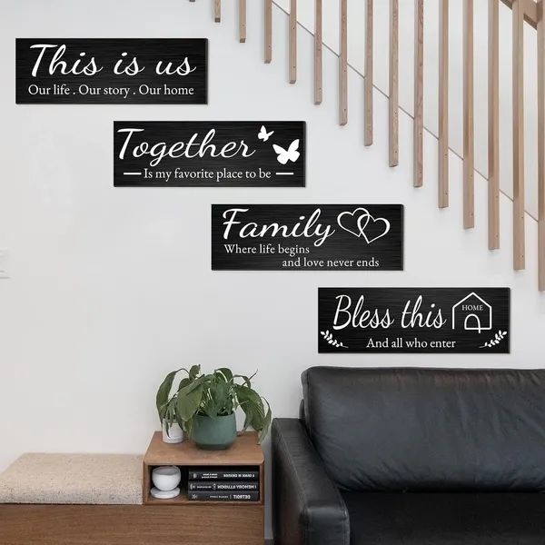 Black_Joyhawk_4_Pieces_Home_Wall_Decor_Signs,_This_Is_Us/Together/Bless_This_Home/Family_Wall_Decor_|_For_Living_Room_Bedroom,_Rustic_Wooden_Farmhouse_Wall_Art_Decor,_4.7_X_13.8_Inch(Black)
