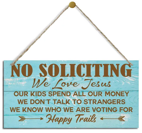 White_Christian_Signs,_Happy_Trails_Sign,_Decorative_Wood_Hanging_Wood_Plaque,_Wall_Decor_Art,_Religion_Artwork,_Farmhouse_Walldecor,_Home_Hanging_Decor_Sign,_No_Soliciting_We_Love_Jesus_Sign