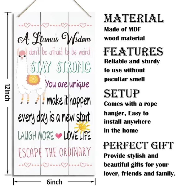 White_Home_Decor_Signs,_Decorative_Wood_Hanging_Wood_Plaque,_Wall_Decor_Art,_Wood_Decoration_|_For_Baby_Room,_Nursery_Decor,_Farmhouse_Wall_Decor,_Home_Office_Decor,_Motivational_Gift,_A_Llama'S_Wisdom_Sign