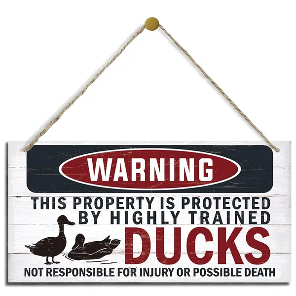 Multicolor_Funny_Warning_Signs,_The_Property_Is_Protected_By_Highly_Trained_Ducks_Sign,_Decorative_Wood_Hanging_Wood_Plaque,_Outdoor_Warning_Sign,_Farm_Yard_Decor,_Door_Sign,_Farmhouse_Home_Wall_Decor