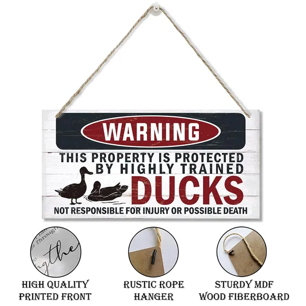 Multicolor_Funny_Warning_Signs,_The_Property_Is_Protected_By_Highly_Trained_Ducks_Sign,_Decorative_Wood_Hanging_Wood_Plaque,_Outdoor_Warning_Sign,_Farm_Yard_Decor,_Door_Sign,_Farmhouse_Home_Wall_Decor
