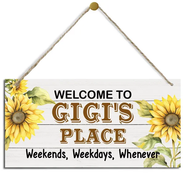 White_Rustic_Welcome_To_Gigi'S_Place_Decor_Sign,_Welcome_Decor_Sign,_Sunflower_Sign,_Hanging_Decorative_Wood_Plaque,_Printed_Wood_Art_Wall_Decor,_Porch_Decor_Sign,_Gigi'S_Gift,_Gift_|_For_Grandma_12X6In