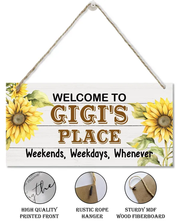 White_Rustic_Welcome_To_Gigi'S_Place_Decor_Sign,_Welcome_Decor_Sign,_Sunflower_Sign,_Hanging_Decorative_Wood_Plaque,_Printed_Wood_Art_Wall_Decor,_Porch_Decor_Sign,_Gigi'S_Gift,_Gift_|_For_Grandma_12X6In