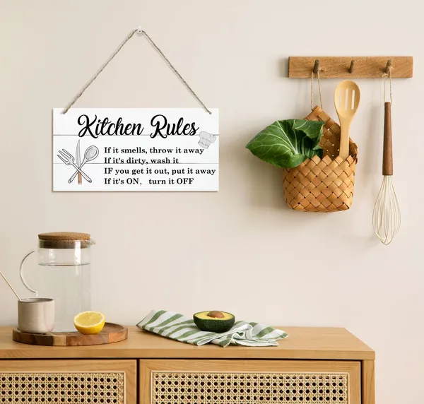 White_Kitchen_Decor_Signs,_Decorative_Wood_Hanging_Wood_Plaque,_Farmhouse_Kitchen_Decorations,_Kitchen_Art_Wall_Decor,_Rustic_Home_Wall_Decor,_New_House_Decor_|_For_Kitchen,_Kitchen_Rules_Sign