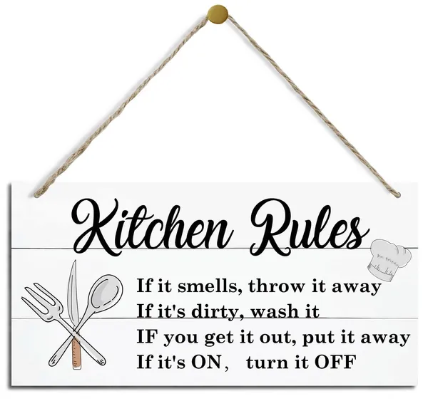 White_Kitchen_Decor_Signs,_Decorative_Wood_Hanging_Wood_Plaque,_Farmhouse_Kitchen_Decorations,_Kitchen_Art_Wall_Decor,_Rustic_Home_Wall_Decor,_New_House_Decor_|_For_Kitchen,_Kitchen_Rules_Sign