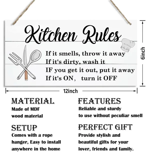 White_Kitchen_Decor_Signs,_Decorative_Wood_Hanging_Wood_Plaque,_Farmhouse_Kitchen_Decorations,_Kitchen_Art_Wall_Decor,_Rustic_Home_Wall_Decor,_New_House_Decor_|_For_Kitchen,_Kitchen_Rules_Sign