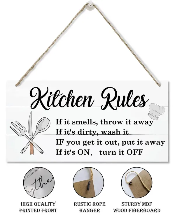 White_Kitchen_Decor_Signs,_Decorative_Wood_Hanging_Wood_Plaque,_Farmhouse_Kitchen_Decorations,_Kitchen_Art_Wall_Decor,_Rustic_Home_Wall_Decor,_New_House_Decor_|_For_Kitchen,_Kitchen_Rules_Sign