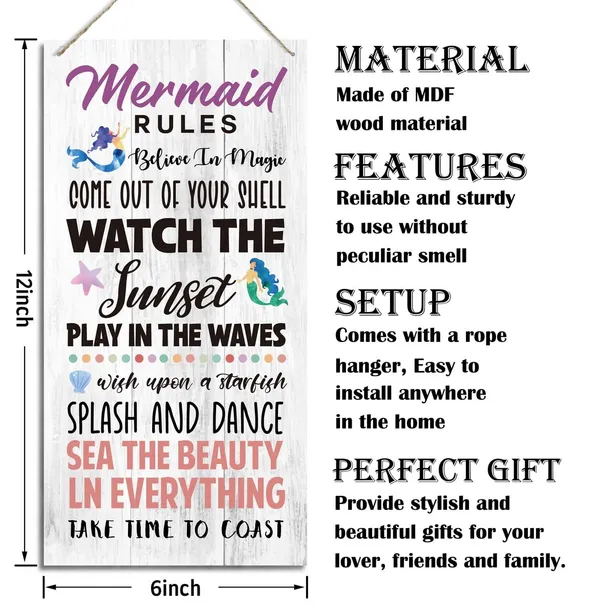 White_Mermaid_Rules_Sign,_Inspirational_Wood_Sign,_Decorative_Wood_Hanging_Wood_Plaque,_Mermaid_Door_Sign,_Girls_Bedroom_Decor,_Decor_|_For_Beach_House,_Home_Wall_Decor_Art,_Birthday_Gifts_|_For_Little_Girls