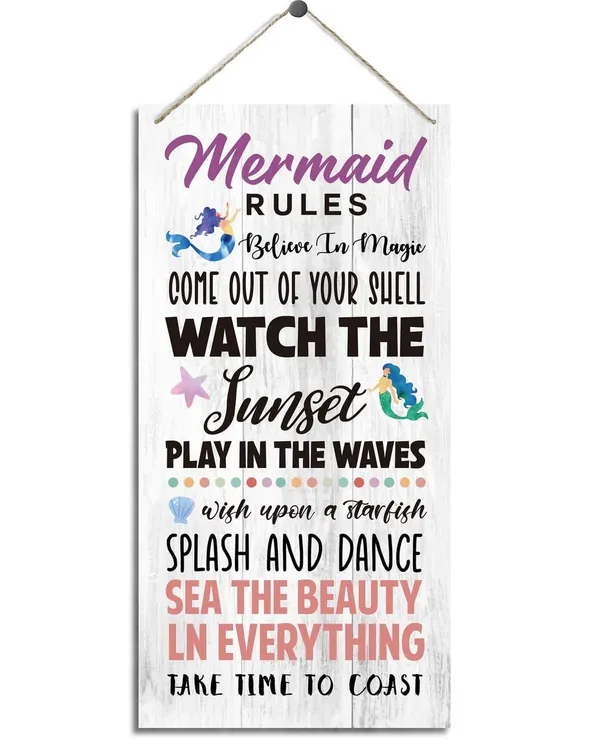 White_Mermaid_Rules_Sign,_Inspirational_Wood_Sign,_Decorative_Wood_Hanging_Wood_Plaque,_Mermaid_Door_Sign,_Girls_Bedroom_Decor,_Decor_|_For_Beach_House,_Home_Wall_Decor_Art,_Birthday_Gifts_|_For_Little_Girls