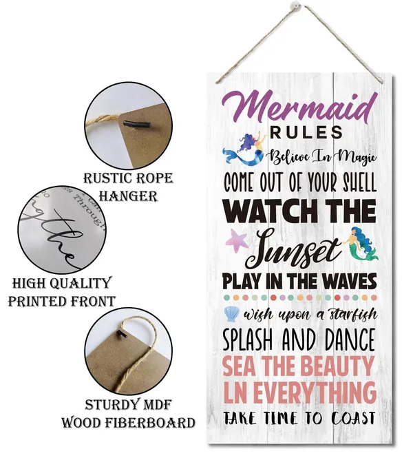 White_Mermaid_Rules_Sign,_Inspirational_Wood_Sign,_Decorative_Wood_Hanging_Wood_Plaque,_Mermaid_Door_Sign,_Girls_Bedroom_Decor,_Decor_|_For_Beach_House,_Home_Wall_Decor_Art,_Birthday_Gifts_|_For_Little_Girls