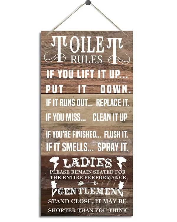 White_Bathroom_Decor_Sign,_Decorative_Wood_Hanging_Wood_Plaque,_Farmhouse_Bathroom_Decorations,_Bathroom_Art_Wall_Decor,_Guest_Bathroom_Decor,_Home_Toilet_Hanging_Decor,_Toilet_Rules_Sign