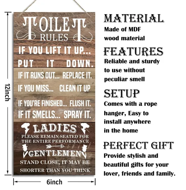 White_Bathroom_Decor_Sign,_Decorative_Wood_Hanging_Wood_Plaque,_Farmhouse_Bathroom_Decorations,_Bathroom_Art_Wall_Decor,_Guest_Bathroom_Decor,_Home_Toilet_Hanging_Decor,_Toilet_Rules_Sign