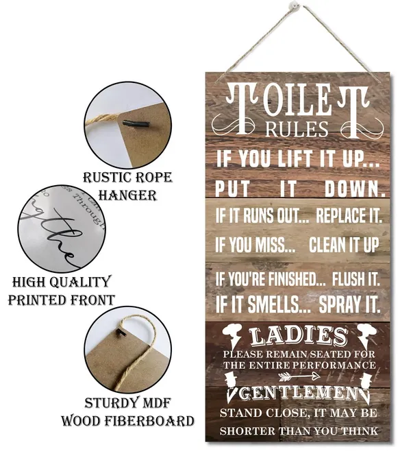 White_Bathroom_Decor_Sign,_Decorative_Wood_Hanging_Wood_Plaque,_Farmhouse_Bathroom_Decorations,_Bathroom_Art_Wall_Decor,_Guest_Bathroom_Decor,_Home_Toilet_Hanging_Decor,_Toilet_Rules_Sign