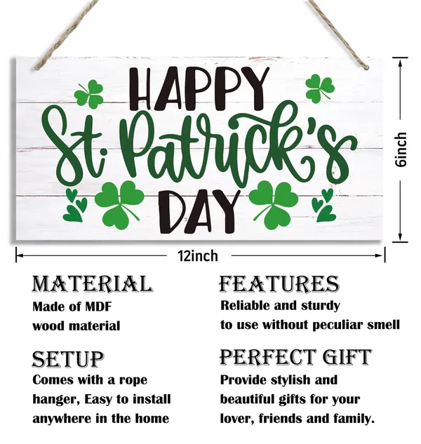 White_Happy_St_Patrick'S_Day_Sign,_St._Patrick'S_Day_Decor,_Decorative_Wood_Hanging_Wood_Plaque,_Farmhouse_Wood_Door_Hanger,_St_Patricks_Day_Hanging_Wood_Signs,_Outdoor_Indoor_Wall_Hanging_Decorations