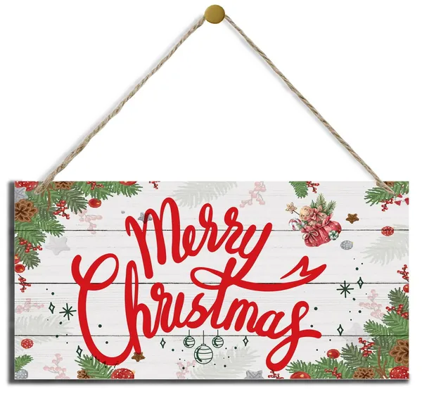 White_Christmas_Decor,_Decorative_Wood_Hanging_Wood_Plaque,_Rustic_Wooden_Holiday_Decor,_Merry_Christmas_Door_Hanger,_Front_Door_Decor,_Christmas_Wall_Decor_With_Rope,_Merry_Christmas_Sign