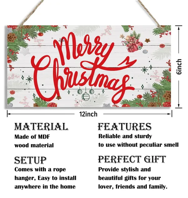 White_Christmas_Decor,_Decorative_Wood_Hanging_Wood_Plaque,_Rustic_Wooden_Holiday_Decor,_Merry_Christmas_Door_Hanger,_Front_Door_Decor,_Christmas_Wall_Decor_With_Rope,_Merry_Christmas_Sign