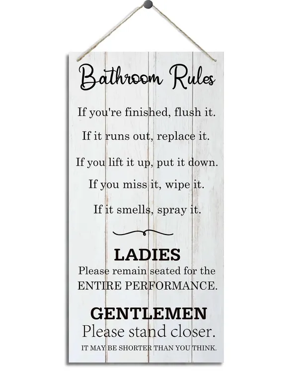 White_Bathroom_Decor_Sign,_Decorative_Wood_Hanging_Wood_Plaque,_Farmhouse_Bathroom_Decorations,_Bathroom_Art_Wall_Decor,_New_House_Decor_|_For_Bathroom_Toilet,_Bathroom_Rules_|_For_Ladies_And_Gentleman_Sign