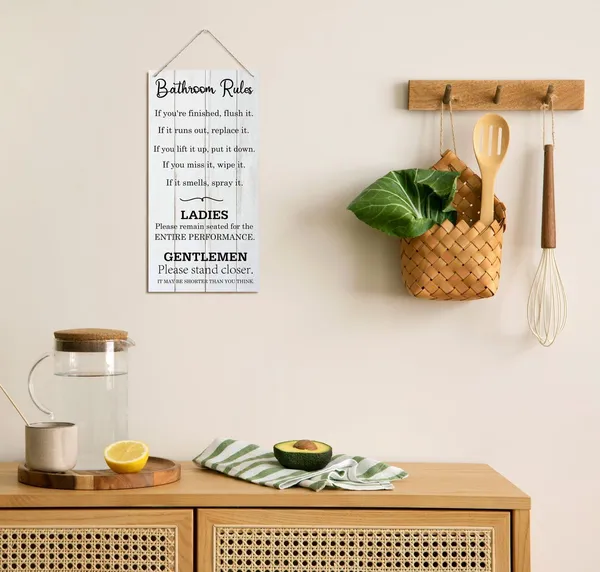 White_Bathroom_Decor_Sign,_Decorative_Wood_Hanging_Wood_Plaque,_Farmhouse_Bathroom_Decorations,_Bathroom_Art_Wall_Decor,_New_House_Decor_|_For_Bathroom_Toilet,_Bathroom_Rules_|_For_Ladies_And_Gentleman_Sign