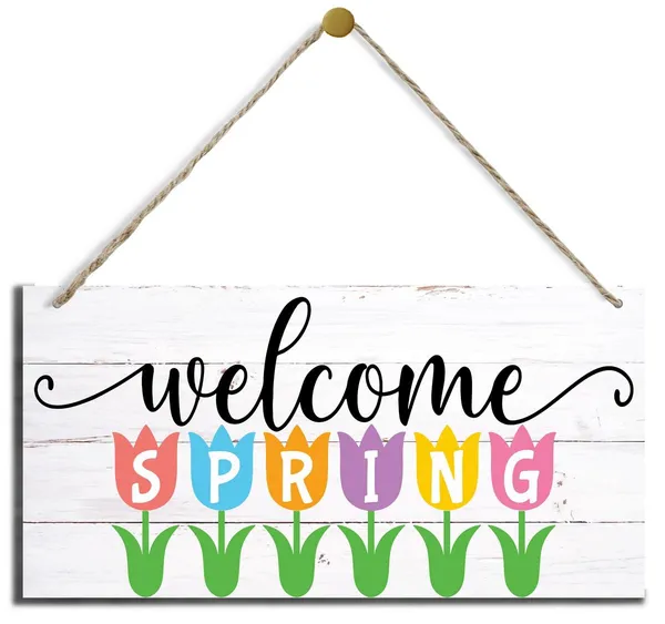 White_Spring_Wood_Sign,_Welcome_Spring_Sign,_Decorative_Wood_Hanging_Wood_Plaque,_Wall_Decor_Art,_Welcome_Sign_|_For_Front_Door,_Floral_Door_Hanger,_Wooden_Sign_Plaque_|_For_Yard,_Farmhouse_Home_Decor