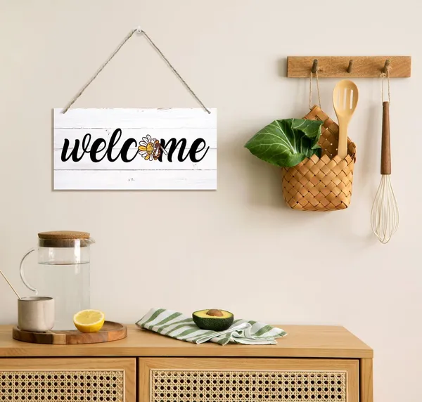 White_Welcome_Sign,_Bee_Decor,_Decorative_Wood_Hanging_Wood_Plaque,_Wall_Decor_Art,_Spring_Welcome_Sign,_Rustic_Door_Hanger_|_For_Indoor_Outdoor,_Decorations_|_For_Home_Front_Door_Porch_Garden_Office