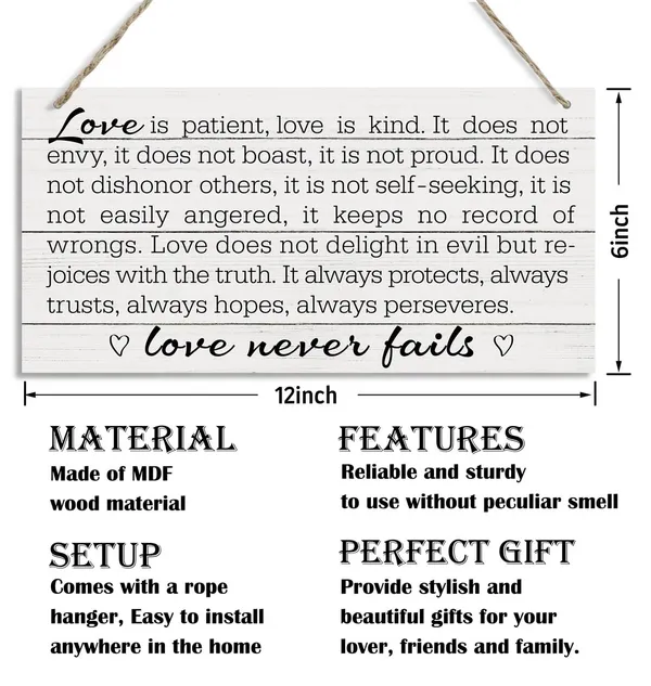 White_Inspirational_Wood_Signs,_Decorative_Wood_Hanging_Wood_Plaque,_Rustic_Door_Sign,_Wall_Decor_Art,_Home_Hanging_Decor_Sign,_Family_Love_Sign,_Farmhouse_Decor_|_For_Home,_Love_Is_Patient,_Love_Is_Kind_Sign