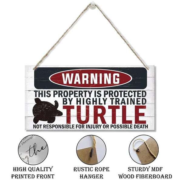 Multicolor_Funny_Warning_Signs,_The_Property_Is_Protected_By_Highly_Trained_Turtle_Sign,_Decorative_Wood_Hanging_Wood_Plaque,_House_Door_Sign,_Farmhouse_Wall_Decor_|_For_Home_Office,_Indoor/Outdoor_Use