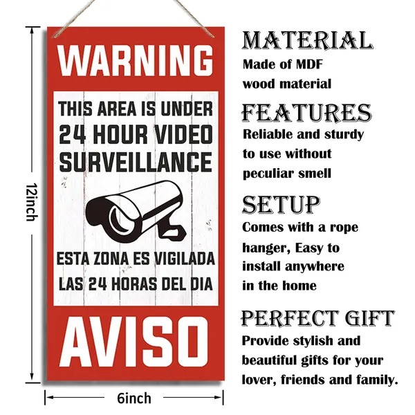 Multicolor_Warning_Signs,_This_Area_Is_Under_24_Hour_Video_Surveillance,_Decorative_Wood_Hanging_Wood_Plaque,_Warning_Hanging_Plaque_|_For_Home_Or_Business_Use,_Rustic_Door_Gate_Hanger,_Wall_Decor_Art