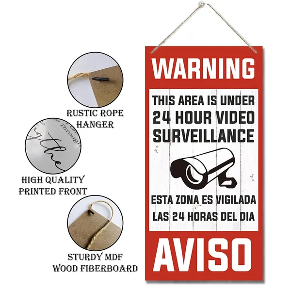 Multicolor_Warning_Signs,_This_Area_Is_Under_24_Hour_Video_Surveillance,_Decorative_Wood_Hanging_Wood_Plaque,_Warning_Hanging_Plaque_|_For_Home_Or_Business_Use,_Rustic_Door_Gate_Hanger,_Wall_Decor_Art
