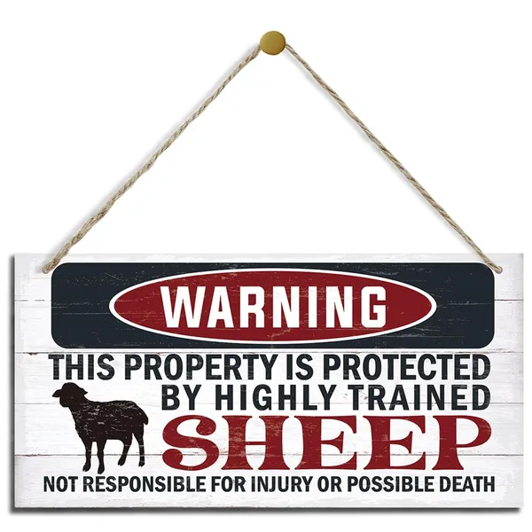 White_Funny_Warning_Signs,_The_Property_Is_Protected_By_Highly_Trained_Sheep_Sign,_Decorative_Wood_Hanging_Wood_Plaque,_Sheep_Wall_Decor,_Farm_Fence_Decor,_Home_Garden_Decor_|_For_Indoor_Outdoor_Use