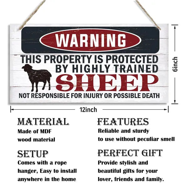 White_Funny_Warning_Signs,_The_Property_Is_Protected_By_Highly_Trained_Sheep_Sign,_Decorative_Wood_Hanging_Wood_Plaque,_Sheep_Wall_Decor,_Farm_Fence_Decor,_Home_Garden_Decor_|_For_Indoor_Outdoor_Use