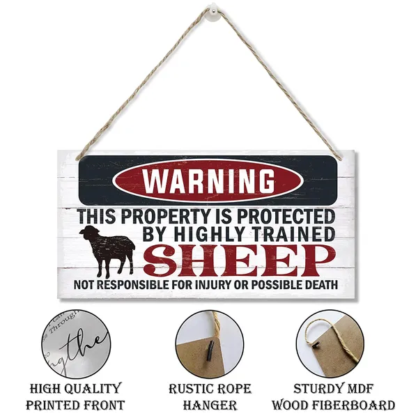 White_Funny_Warning_Signs,_The_Property_Is_Protected_By_Highly_Trained_Sheep_Sign,_Decorative_Wood_Hanging_Wood_Plaque,_Sheep_Wall_Decor,_Farm_Fence_Decor,_Home_Garden_Decor_|_For_Indoor_Outdoor_Use