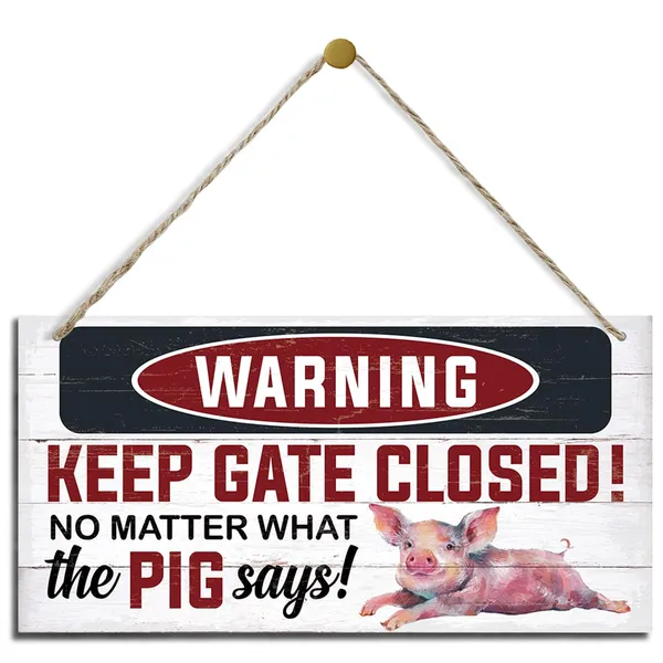 White_Warning_Signs,_Keep_Gate_Closed_Pig_Sign,_Decorative_Wood_Hanging_Wood_Plaque,_Warning_Animal_Pig_Sign,_Funny_Novelty_Caution_Pig_Sign_|_For_Farm_Fence_Wall_Gate_Decor,_Rustic_Wall_Plaque