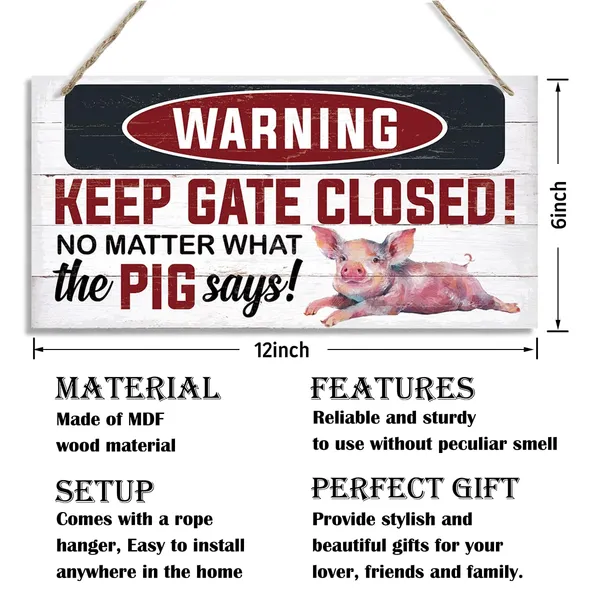 White_Warning_Signs,_Keep_Gate_Closed_Pig_Sign,_Decorative_Wood_Hanging_Wood_Plaque,_Warning_Animal_Pig_Sign,_Funny_Novelty_Caution_Pig_Sign_|_For_Farm_Fence_Wall_Gate_Decor,_Rustic_Wall_Plaque