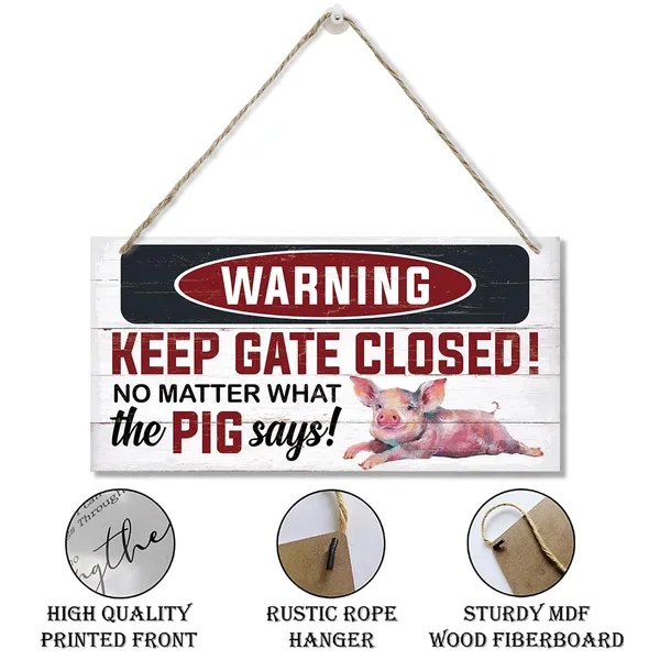 White_Warning_Signs,_Keep_Gate_Closed_Pig_Sign,_Decorative_Wood_Hanging_Wood_Plaque,_Warning_Animal_Pig_Sign,_Funny_Novelty_Caution_Pig_Sign_|_For_Farm_Fence_Wall_Gate_Decor,_Rustic_Wall_Plaque