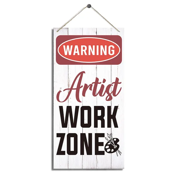 White_Warning_Signs,_Artist_Work_Zone,_Decorative_Wood_Hanging_Wood_Plaque,_Wall_Decor_Art,_Gallery_Hanging_Decor,_Studio_Decor_And_Gift_To_Artists,_Farmhouse_Wood_Sign_|_For_Indoor_Or_Outdoor_Use