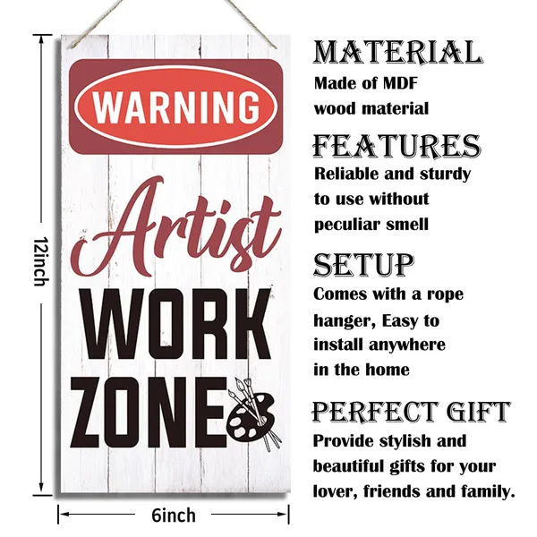 White_Warning_Signs,_Artist_Work_Zone,_Decorative_Wood_Hanging_Wood_Plaque,_Wall_Decor_Art,_Gallery_Hanging_Decor,_Studio_Decor_And_Gift_To_Artists,_Farmhouse_Wood_Sign_|_For_Indoor_Or_Outdoor_Use
