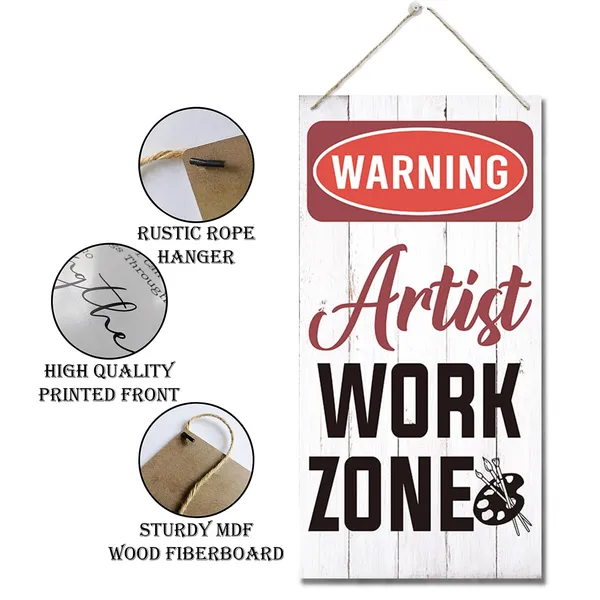 White_Warning_Signs,_Artist_Work_Zone,_Decorative_Wood_Hanging_Wood_Plaque,_Wall_Decor_Art,_Gallery_Hanging_Decor,_Studio_Decor_And_Gift_To_Artists,_Farmhouse_Wood_Sign_|_For_Indoor_Or_Outdoor_Use