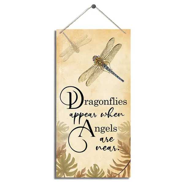 White_Dragonflies_Appear_When_Angels_Are_Near_Sign,_Rustic_Wood_Sign,_Hanging_Printed_Wooden_Plaque_Decor,_Dragonfly_Wall_Quote_Sign,_Novelty_Sign,_Home_Kitchen_Bar_Patio_Porch_Garden_Wall_Decoration