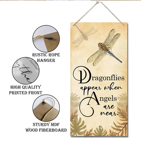 White_Dragonflies_Appear_When_Angels_Are_Near_Sign,_Rustic_Wood_Sign,_Hanging_Printed_Wooden_Plaque_Decor,_Dragonfly_Wall_Quote_Sign,_Novelty_Sign,_Home_Kitchen_Bar_Patio_Porch_Garden_Wall_Decoration